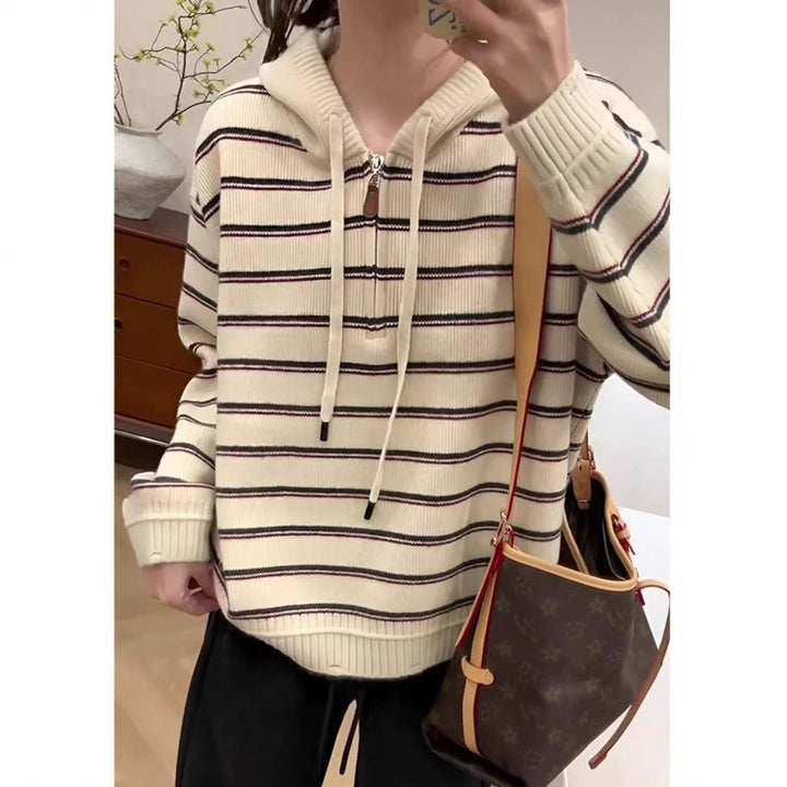 Sweat à capuche féminin à la mode avec motif à rayures texturé Chic & Stil