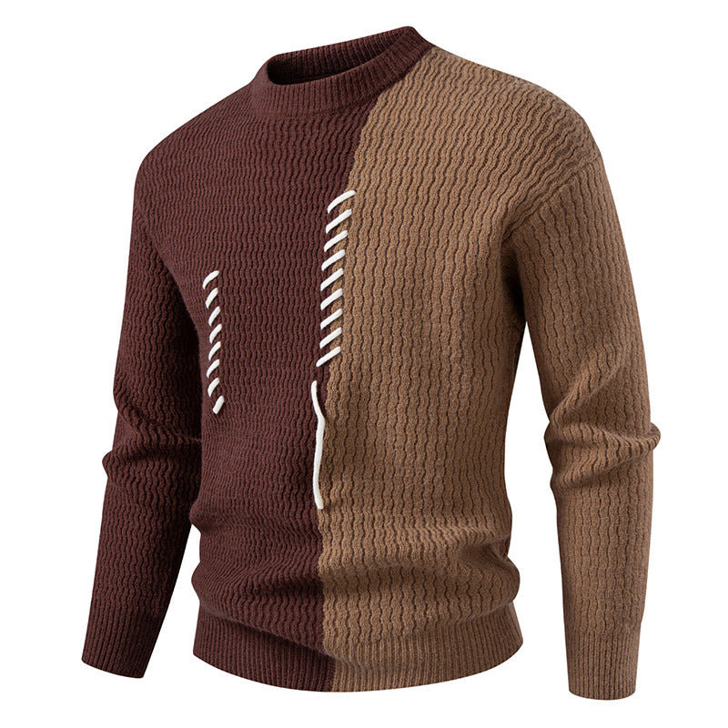 Chunky knit sweater for men with asymmetric pattern and decorative detail Lune London