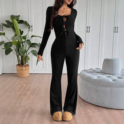 Women's jumpsuit with decorative lacing and long sleeves Amarae