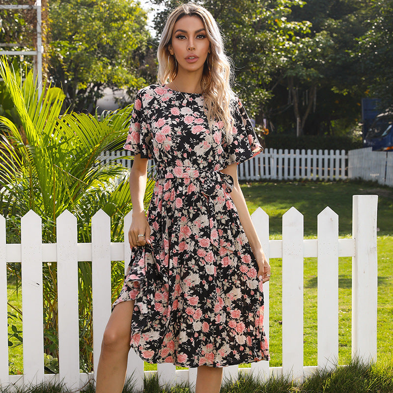 Floral wrap midi dress for women with bell sleeves Lune London