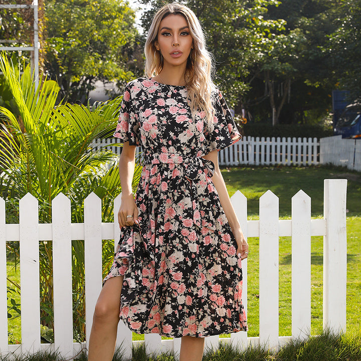 Floral wrap midi dress for women with bell sleeves Lune London