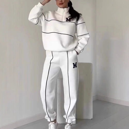 Ensemble de vêtements de détente sportifs pour femmes avec demi-fermeture éclair et taille élastique Chic & Stil