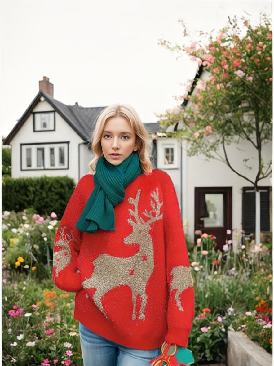 Oversized knit sweater for women with festive design Lune London
