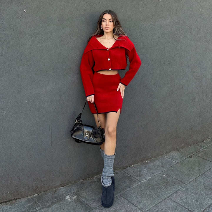 Women's set with high-neck crop top and mini skirt Lune London
