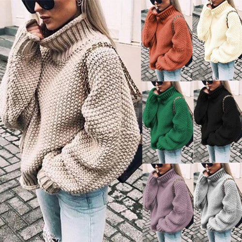 Women's Chunky Knit Pullover with Stand-Up Collar and Voluminous Sleeves Amarae
