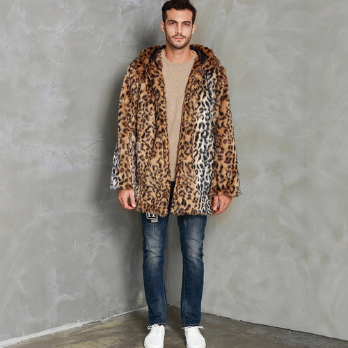 Luxurious faux fur coat for men with trendy leopard print Amarae