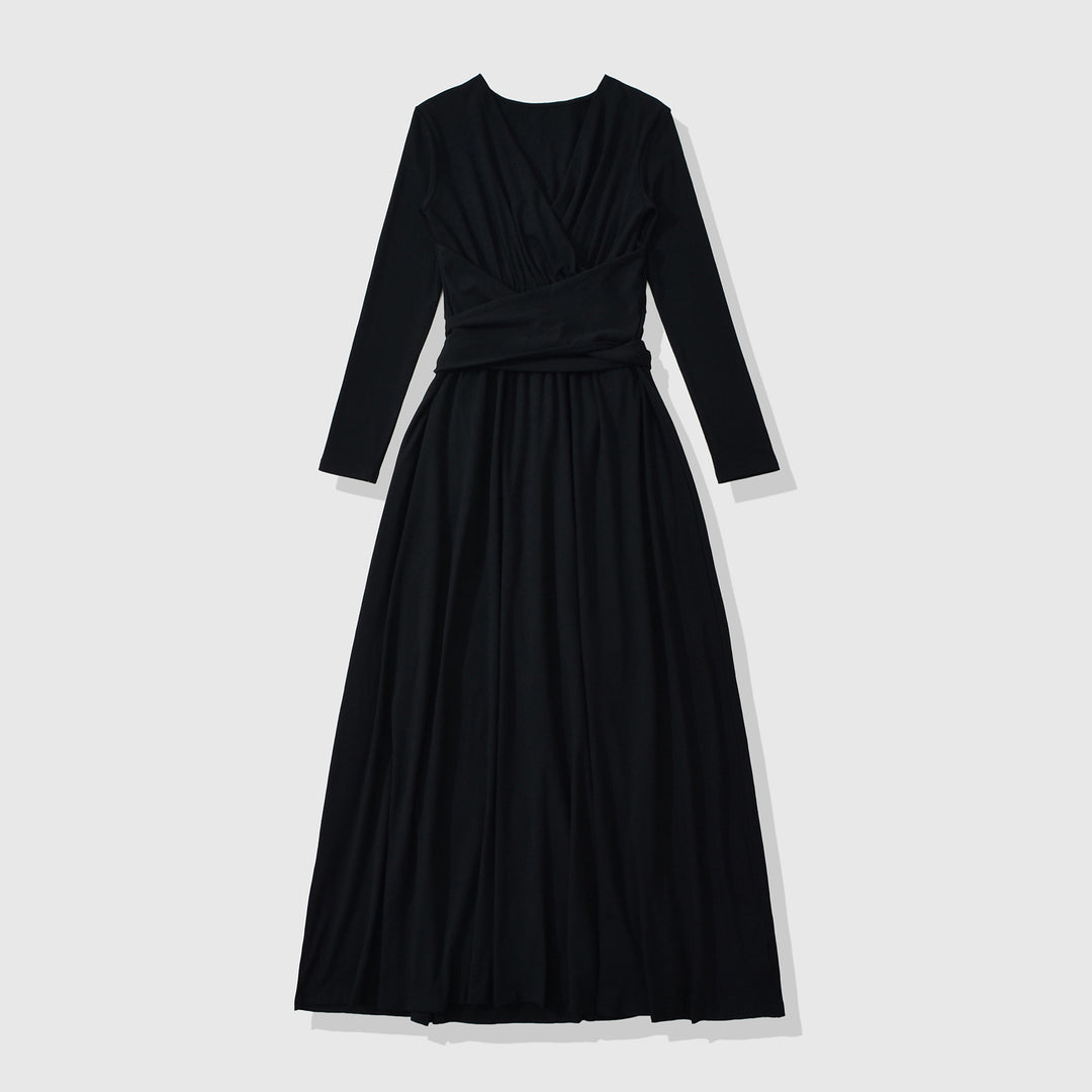 Women's Maxi Wrap Dress with Tailored Wrap Section and Long Sleeves Amarae