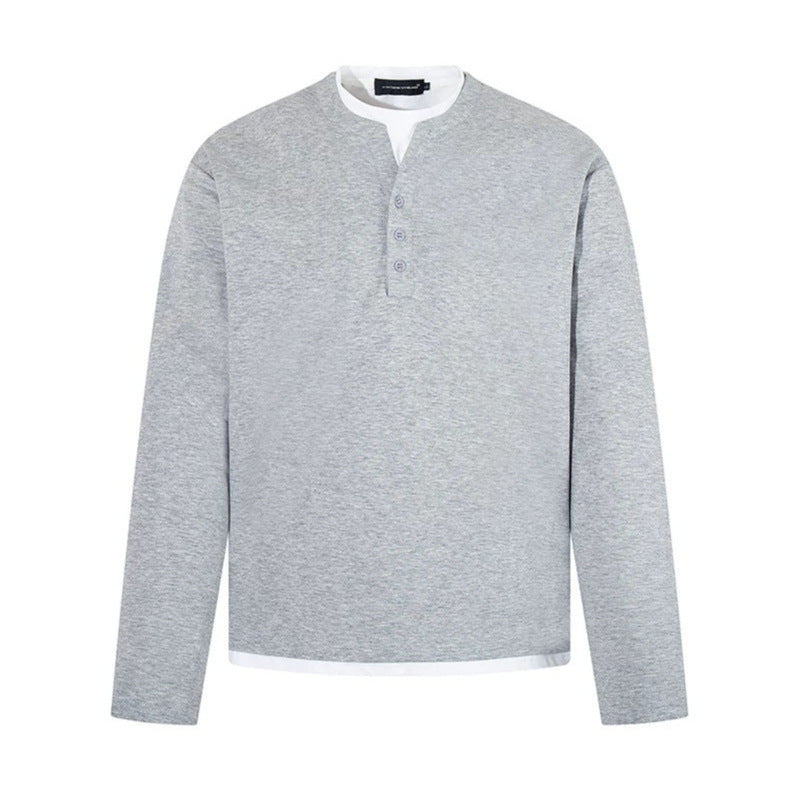 Men's Long-Sleeve Henley Layer Shirt with Contrasting Inner Collar and Modern Regular Fit Amarae