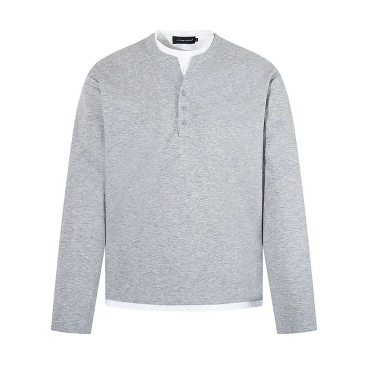Men's Long-Sleeve Henley Layer Shirt with Contrasting Inner Collar and Modern Regular Fit Amarae