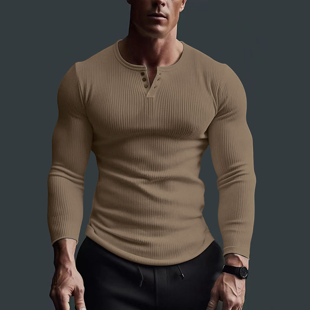 Long Sleeve Button-Up Shirt for Men with Modern Rib Design Amarae