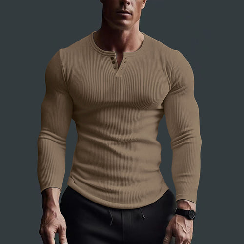 Long Sleeve Button-Up Shirt for Men with Modern Rib Design Amarae