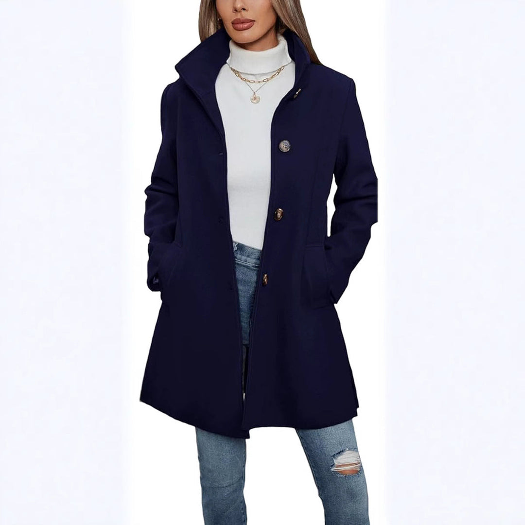 Women's Elegant Wool Coat with High-Collar and Practical Pockets Lune London