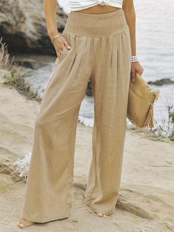 Summer wide-leg pants for women with elastic waist and elegant draping Lune London