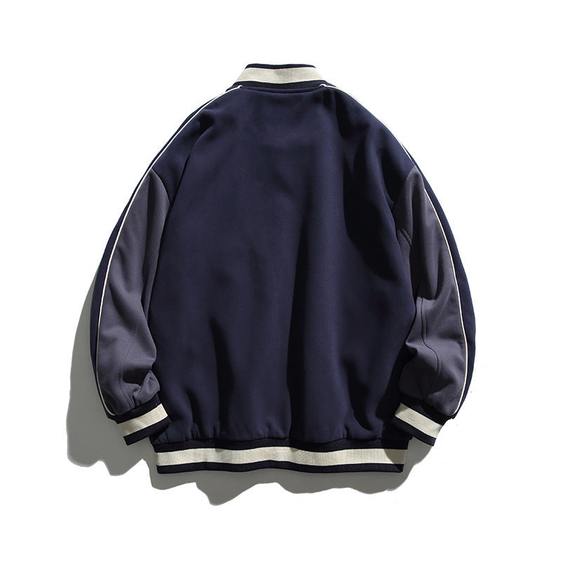 Unisex Boxy College Bomber Jacket with Badge Applications and Contrasting Ribbed Cuffs Amarae