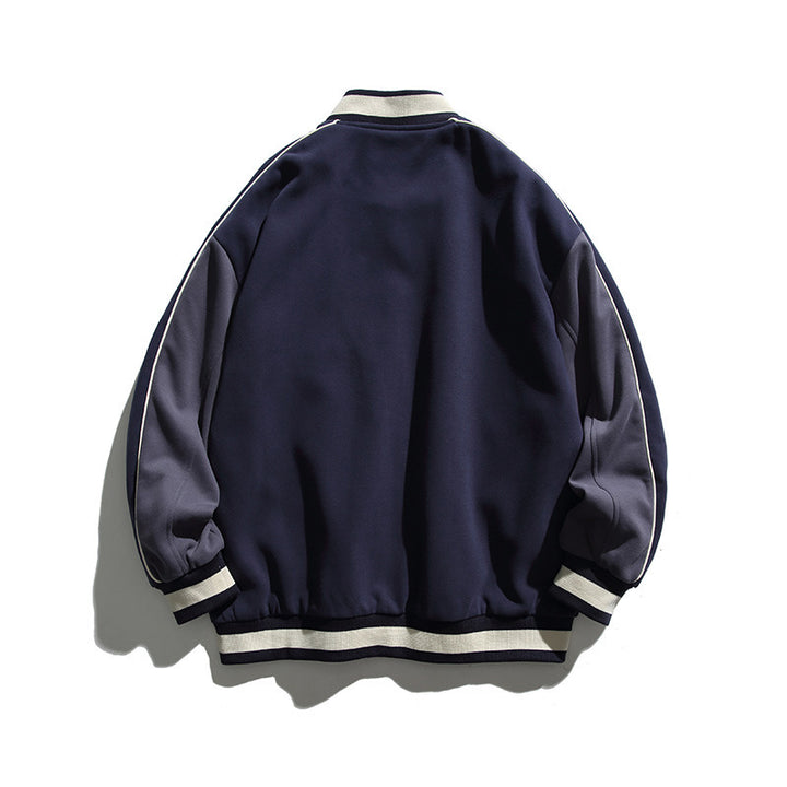 Unisex Boxy College Bomber Jacket with Badge Applications and Contrasting Ribbed Cuffs Amarae