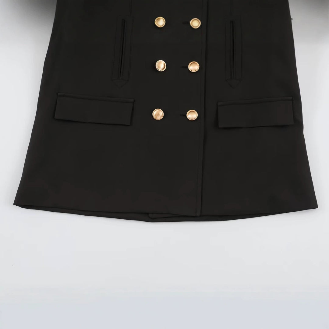 Women's Double-Breasted Short Jacket with Faux Fur Sleeves Amarae