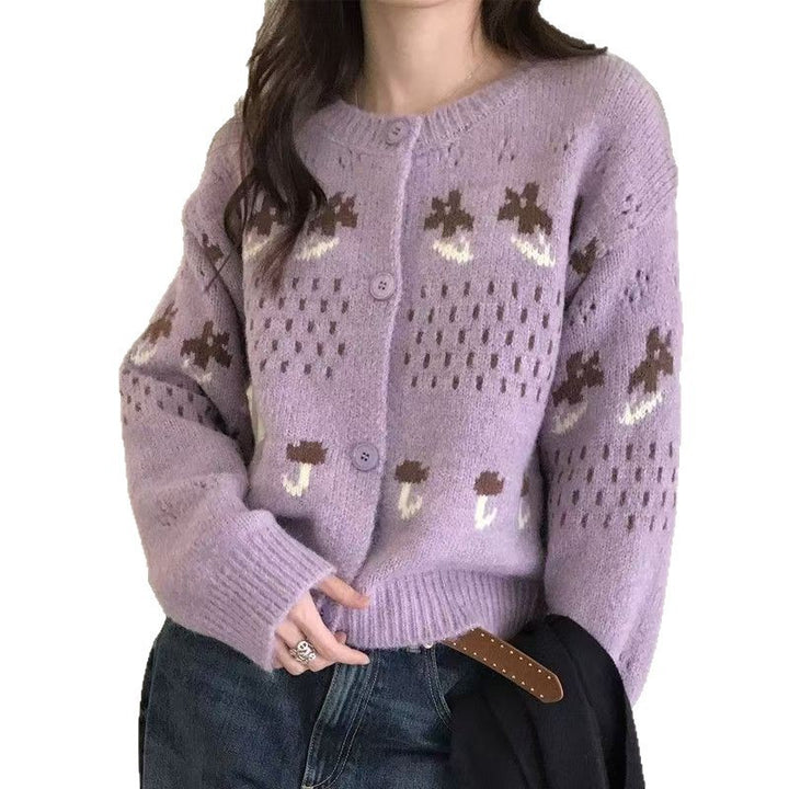 Ladies' knit jacket with playful animal print and button closure Lune London
