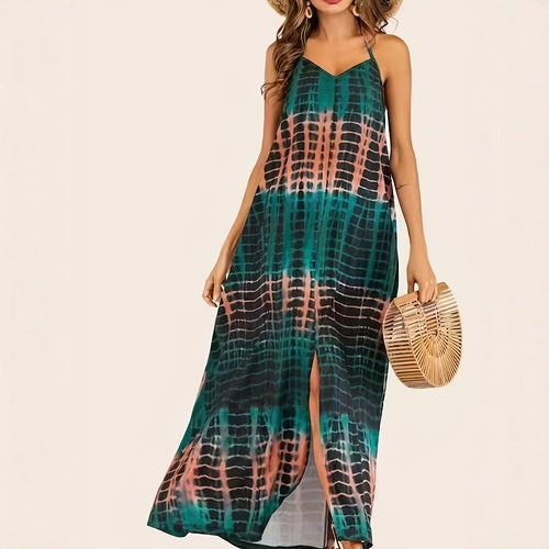 Maxi dress for women with deep V-neckline and elegant slit Amarae