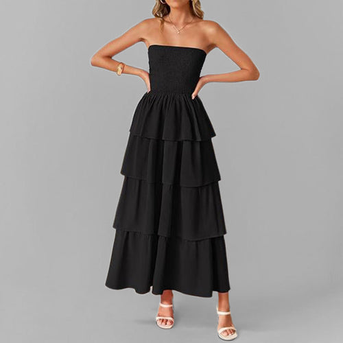 Robe maxi femme avec design à épaule dénudée et jupe volumineuse à volants Chic & Stil