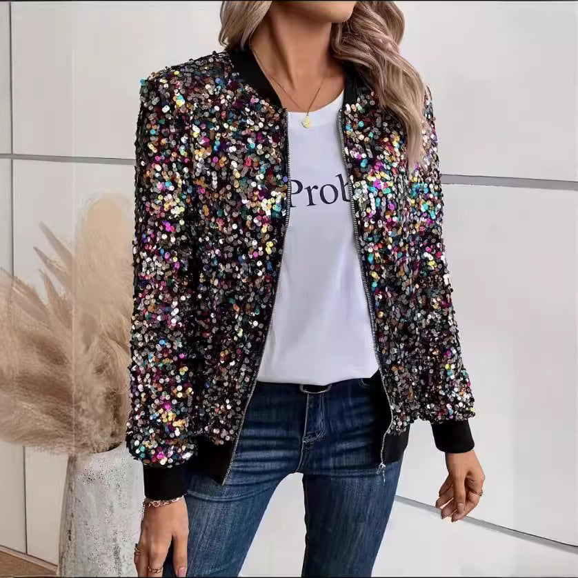 Ladies functional jacket with glittering sequin design and comfortable cuffs Lune London