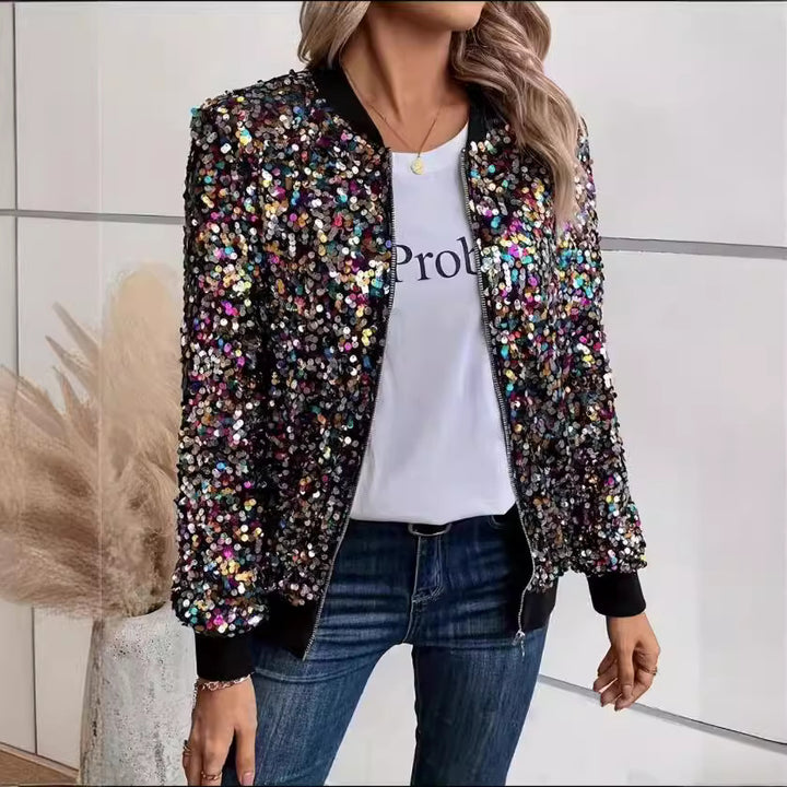Ladies functional jacket with sparkling sequin design and comfortable cuffs Lune London