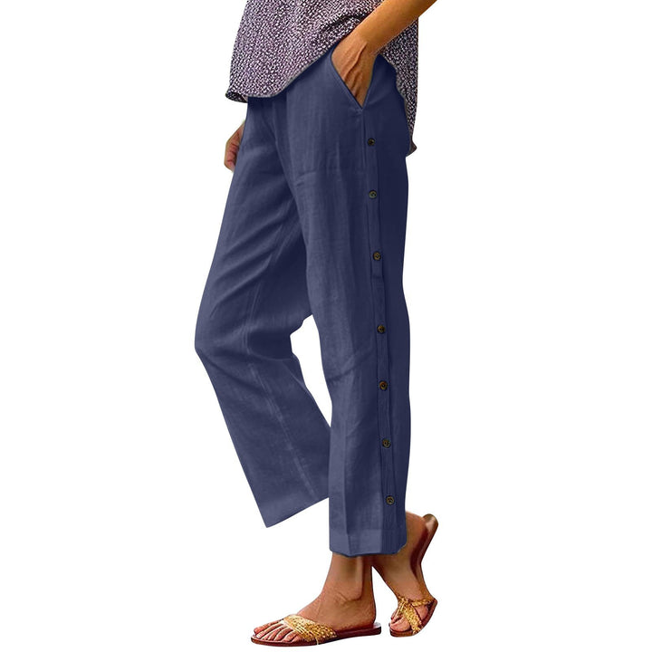 Comfortable linen pants for women with button details Lune London