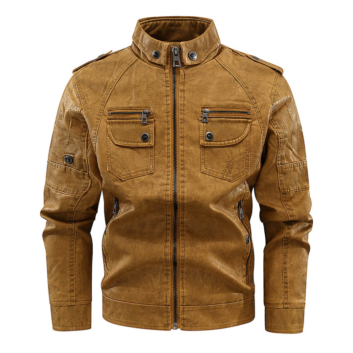 Stylish leather jacket for men with practical pockets and high collar Lune London
