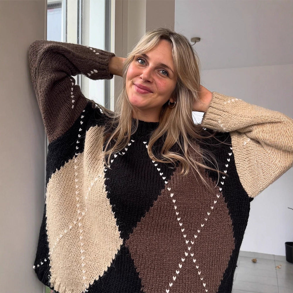 Women's chunky knit oversized sweater with diamond knit pattern Amarae