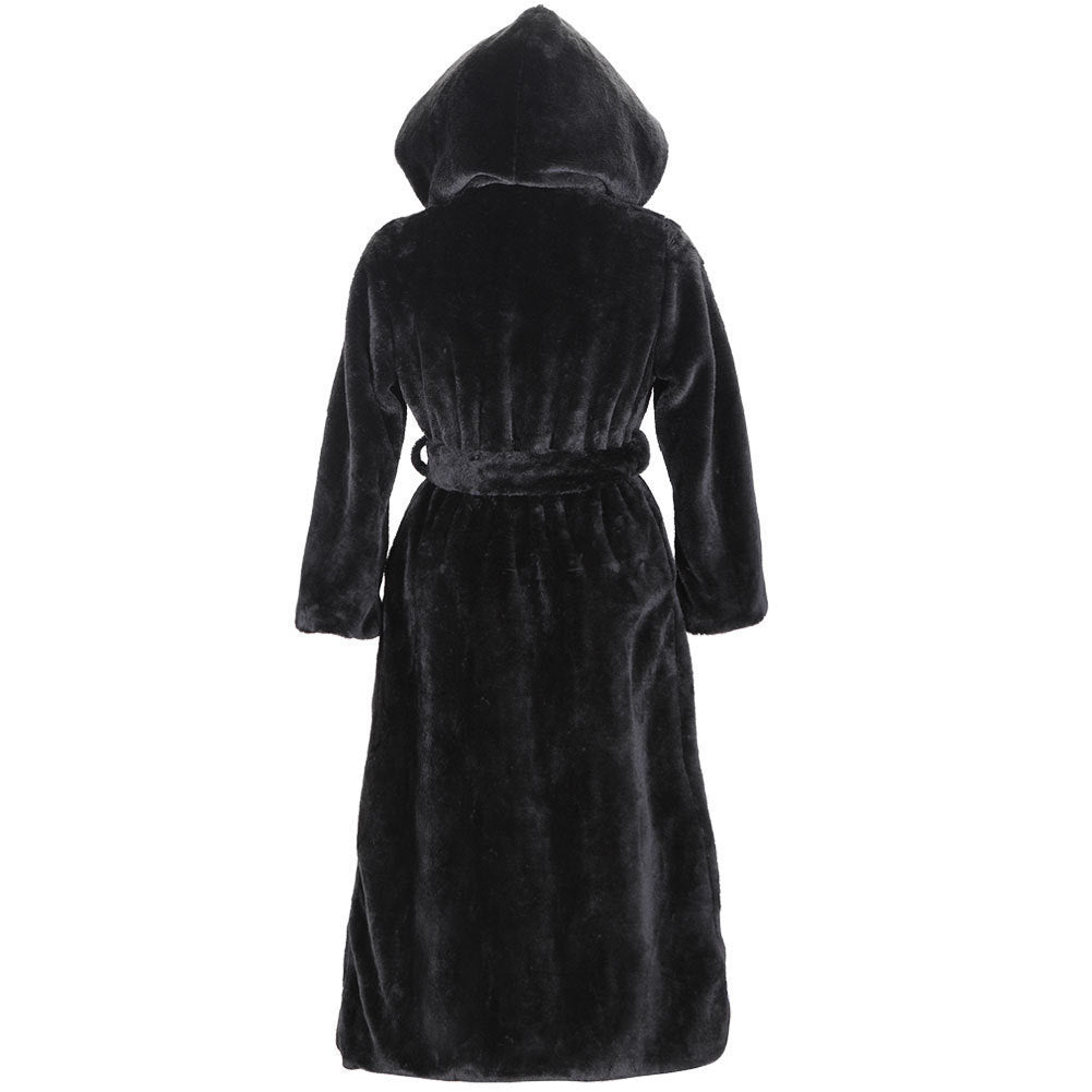 Luxury faux fur coat for women with hood and wide belt Lune London