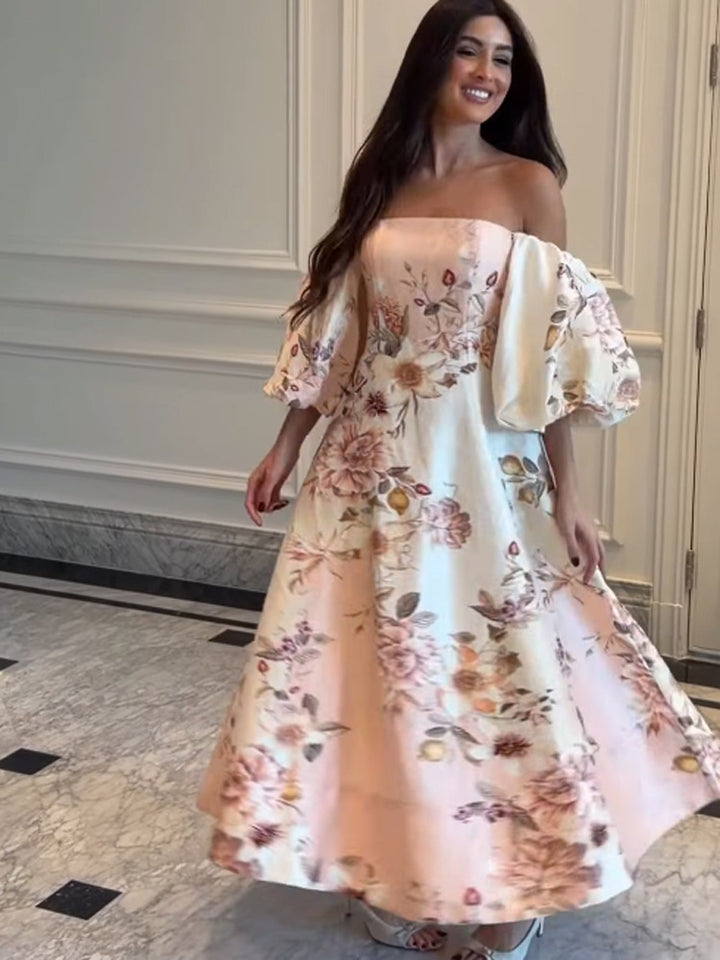 Women Elegant Off-Shoulder Evening Dress with Flared Skirt and Balloon Sleeves Amarae