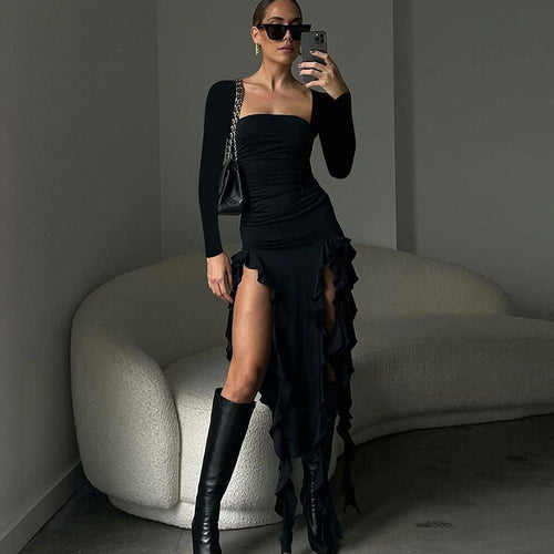 Ladies Elegant Wrap Dress with Ruffle Details and Deep Slit Amarae