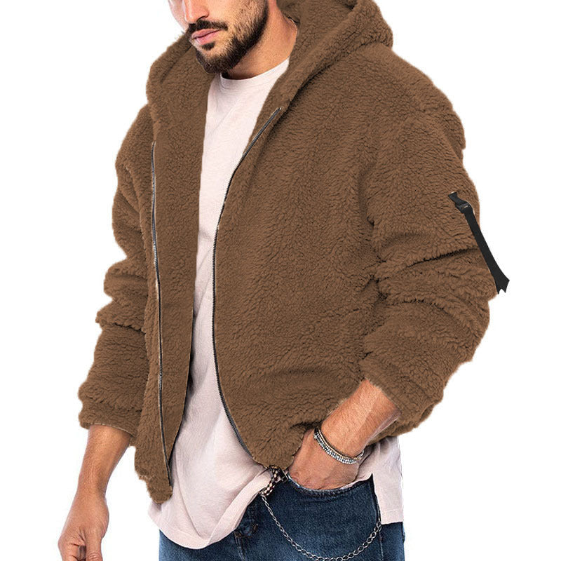 Fleece jacket for men with hood and practical zippered pockets Lune London