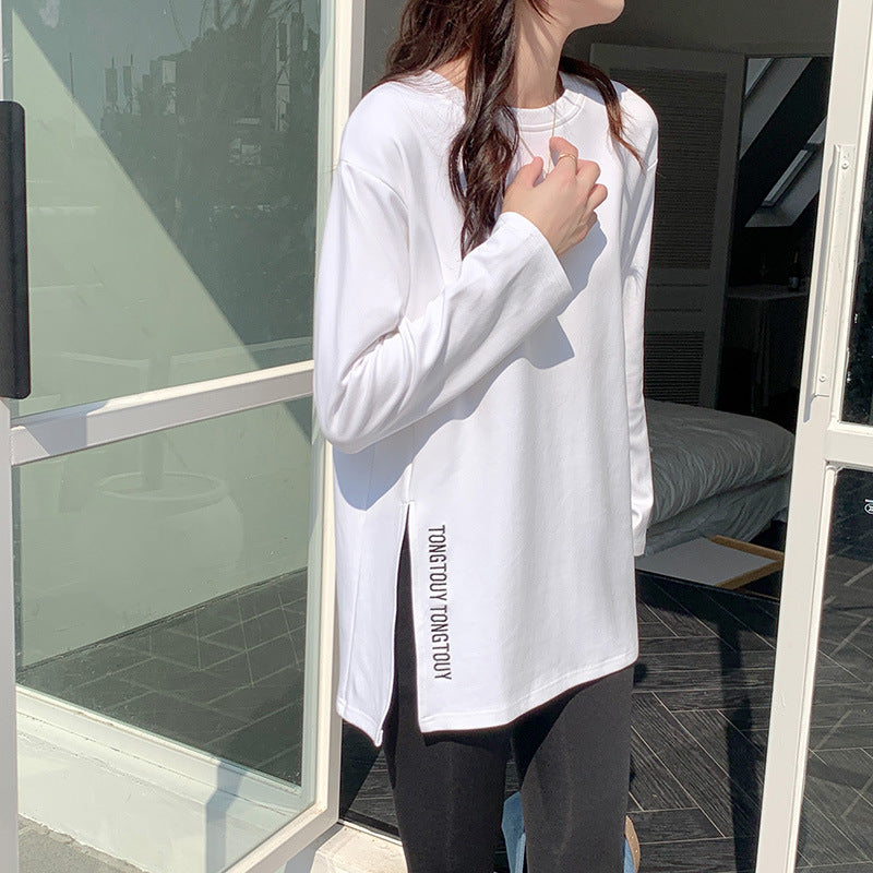 Women's casual long sleeve shirt with asymmetric cut and modern lettering Chic & Stil