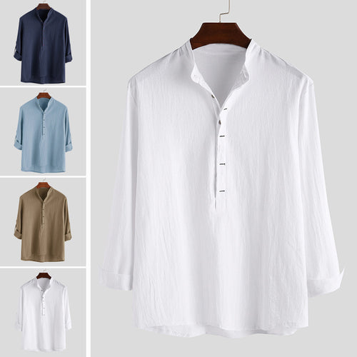 Men's Long Sleeve Henley Shirt with Fine Button Details and a Casual Fit Amarae