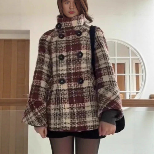 Ladies wrap jacket with checkered pattern Amarae