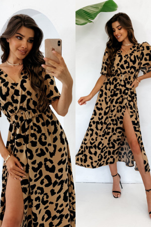 Women Luxury Printed Leopard Maxi Dress Lune London