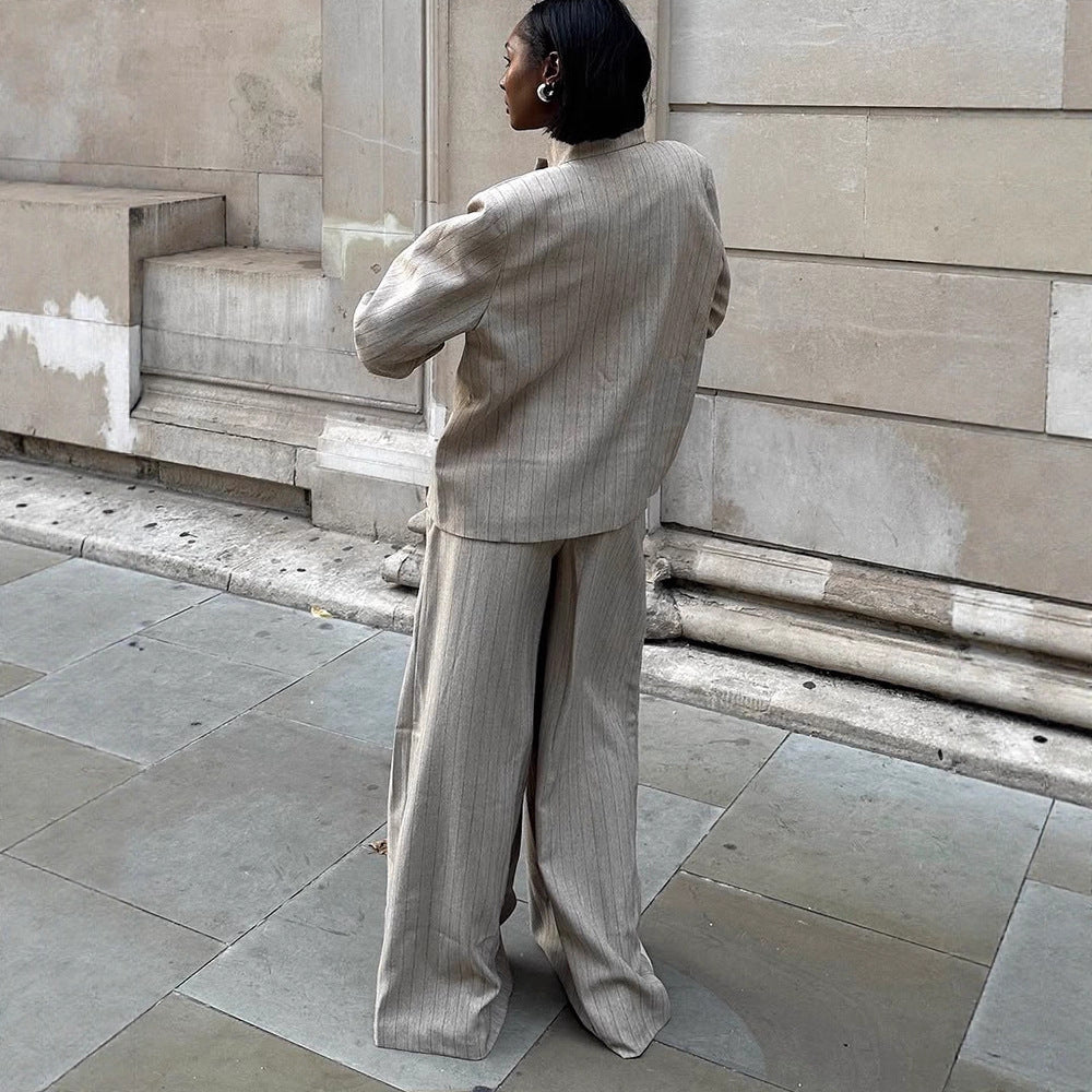 Women's Wide Pinstripe Trousers with Crease and High Waist Amarae
