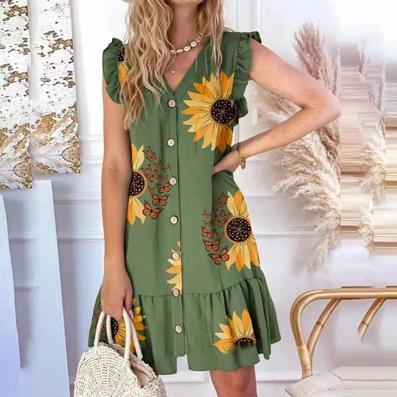 Casual summer button dress for women with flared sleeves Lune London