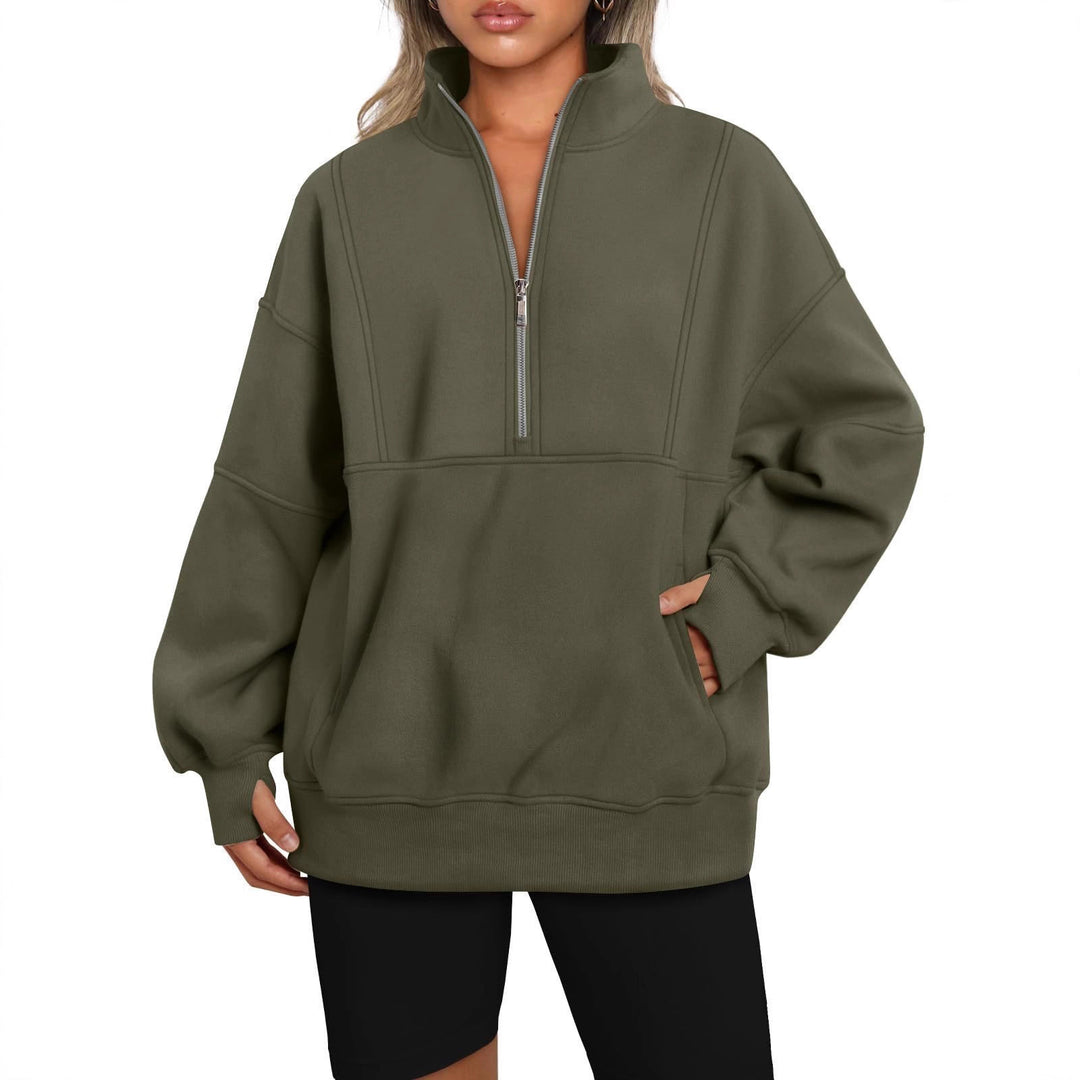 Sporty hoodie top for women with high collar and zip Lune London
