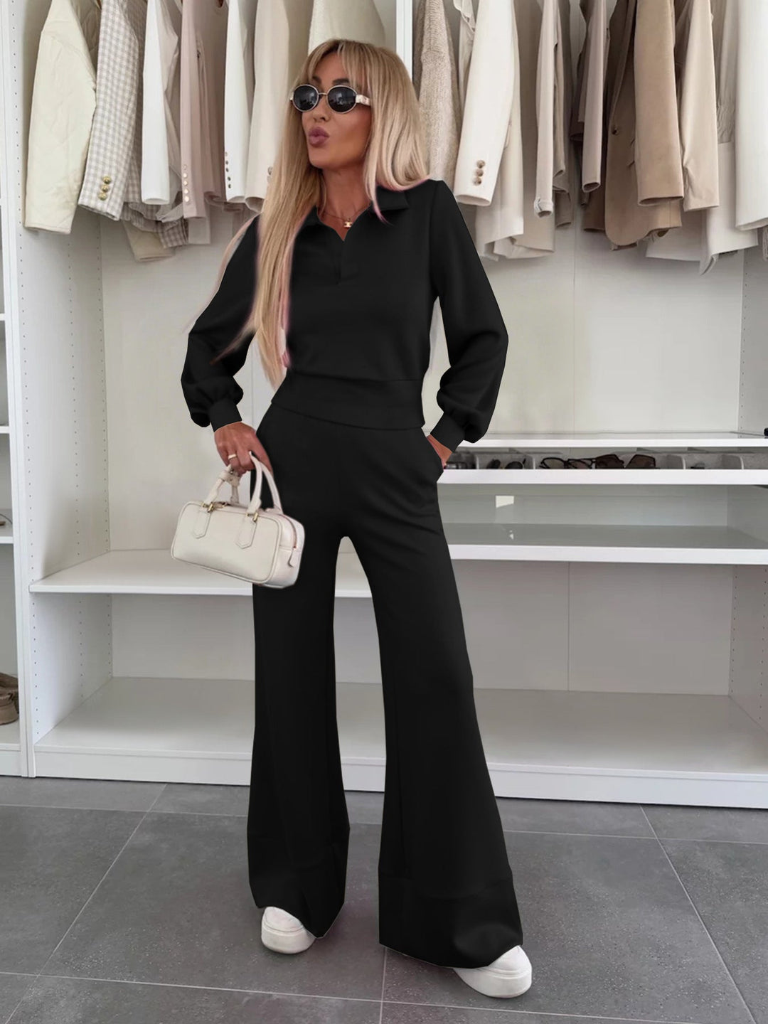 Women's Stylish and Casual Jumpsuit with Wide Leg and Elegant Sleeves Chic Und Stil