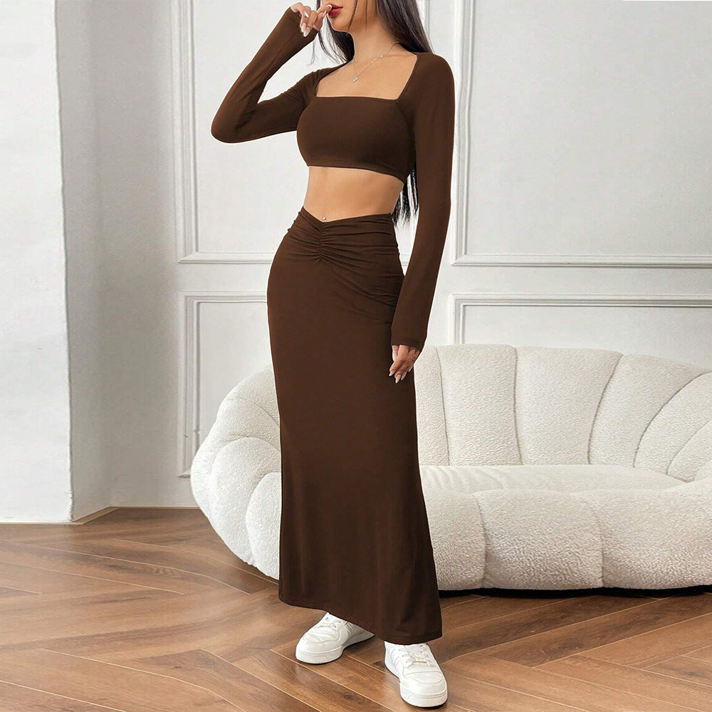 Ensemble de tee-shirt court et de jupe maxi à volants pour femmes Chic & Stil