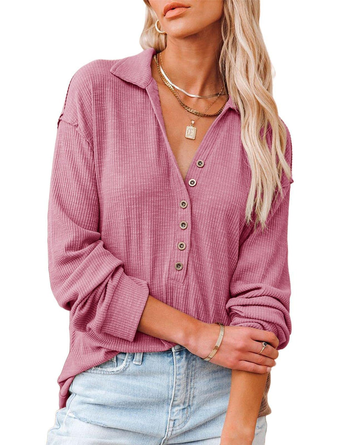 Casual long sleeve shirt for women with button placket and textured pattern Lune London