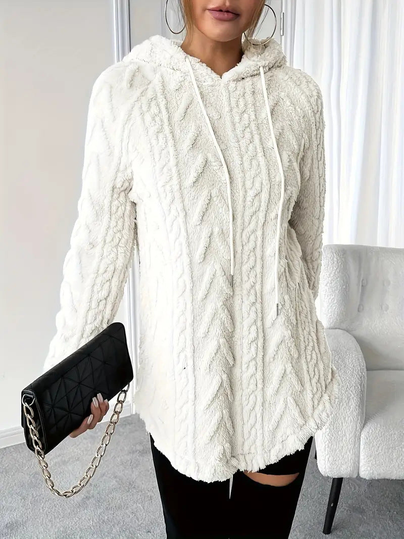 Ladies Plush Hooded Sweater with Braided Design Lune London