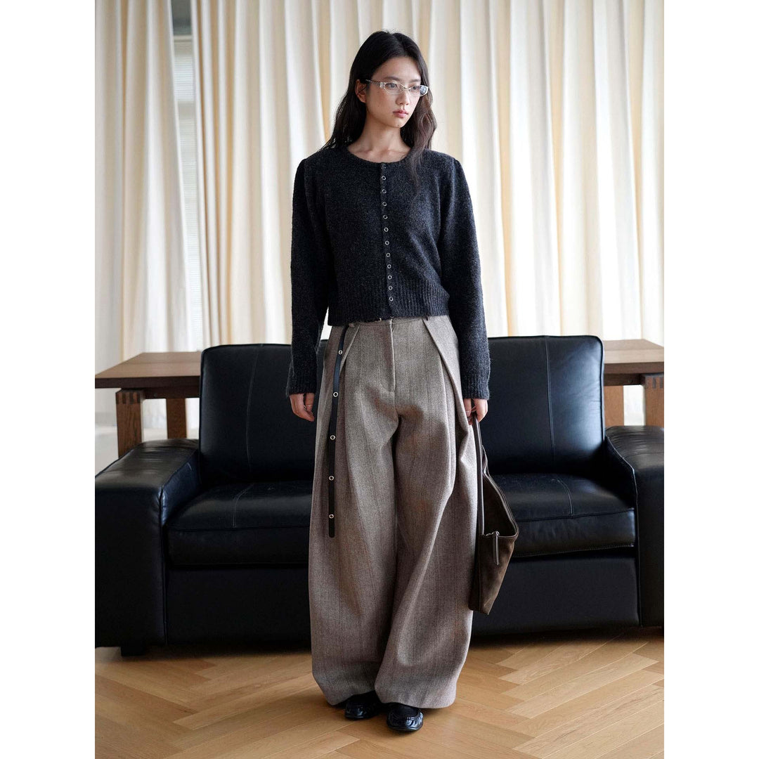 Women Button-Front Short Knit Jacket with Fluffy Texture and Narrow Hem Amarae