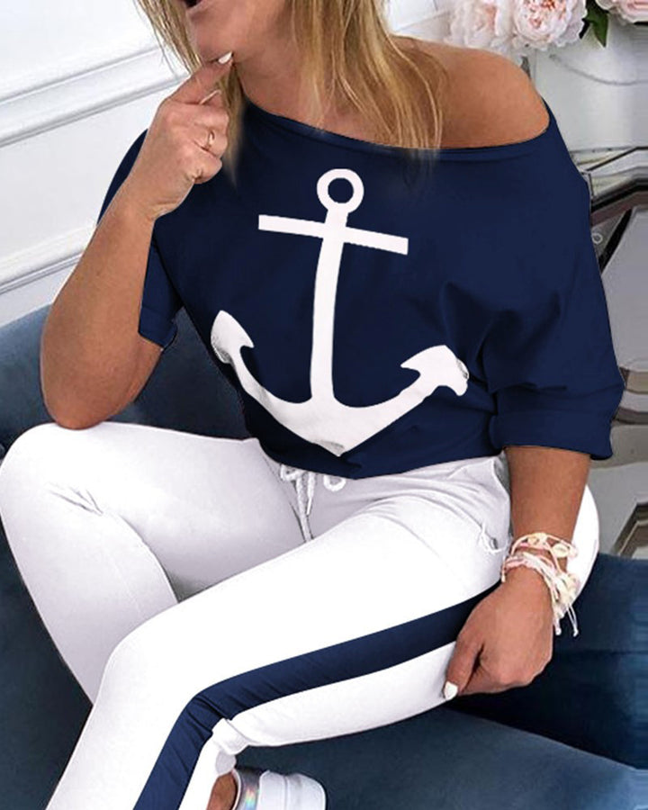Oversized t-shirt for women with anchor print Lune London