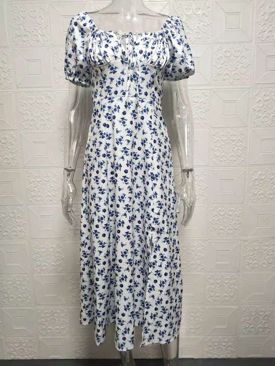 Maxi dress for women with romantic floral print and puff sleeve design Lune London