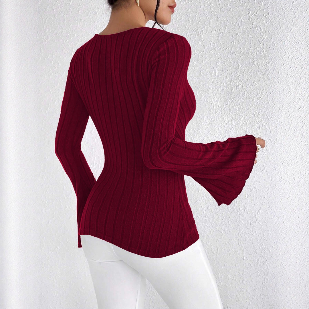 Women's figure-enhancing knit bodysuit with V-neck and wide sleeves Lune London