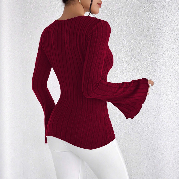 Women's figure-enhancing knit bodysuit with V-neck and wide sleeves Lune London