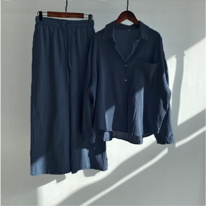 Women's Loose-Fitting Two-Piece Viscose Loungewear Set with Shirt Blouse and Wide Palazzo Pants Amarae