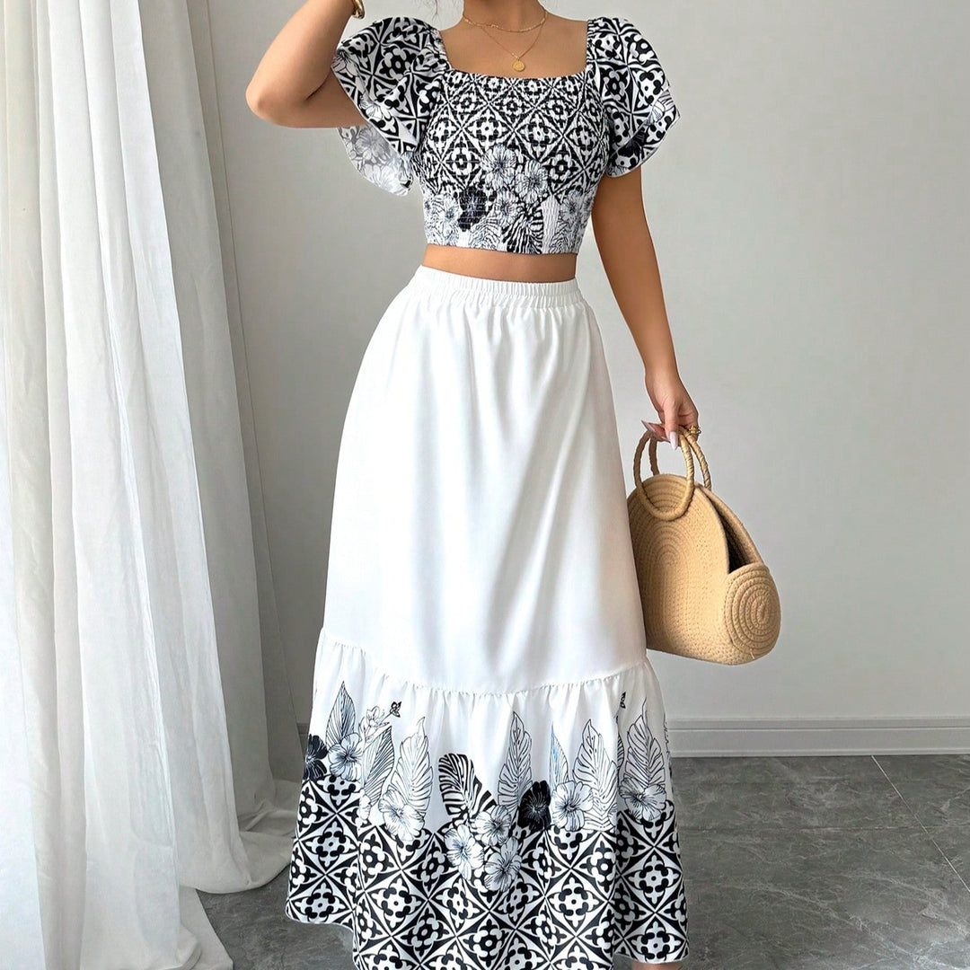 Boho print crop top and maxi skirt set Lune London for women